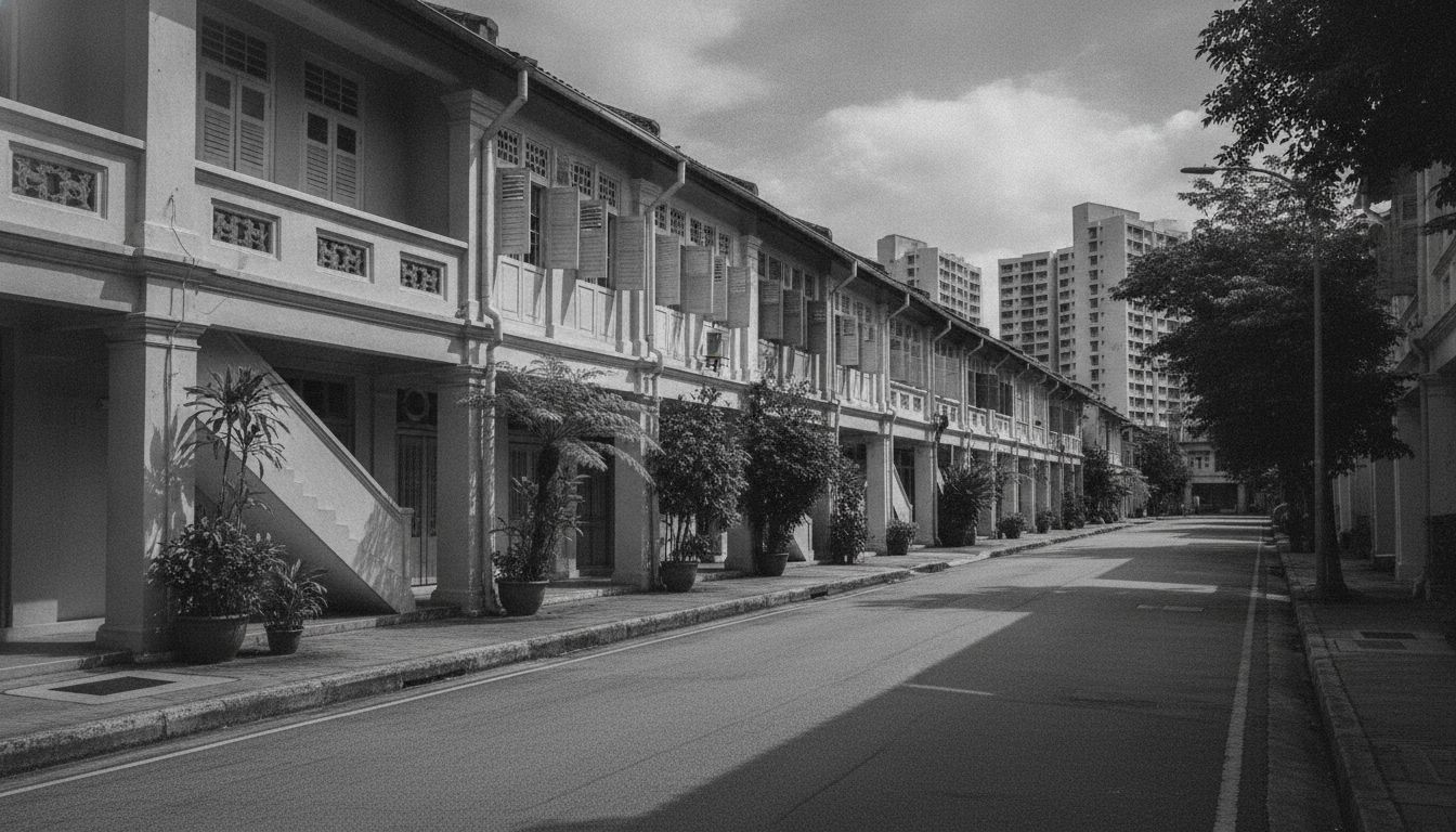 Quiet Singapore residential rental streetscape in Balestier or Novena