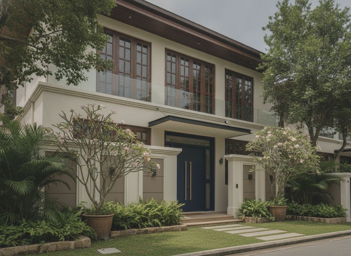 Tasteful Singapore landed home exterior with garden